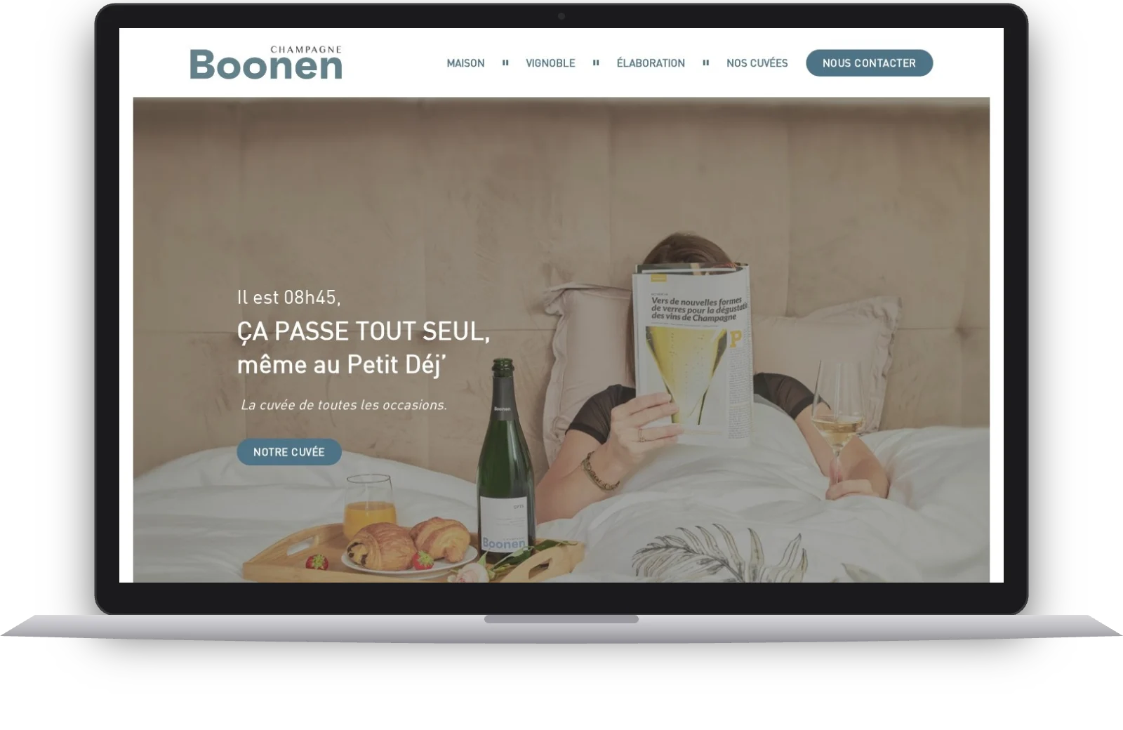 Site vitrine du Champagne Boonen présenté sur un ordinateur portable