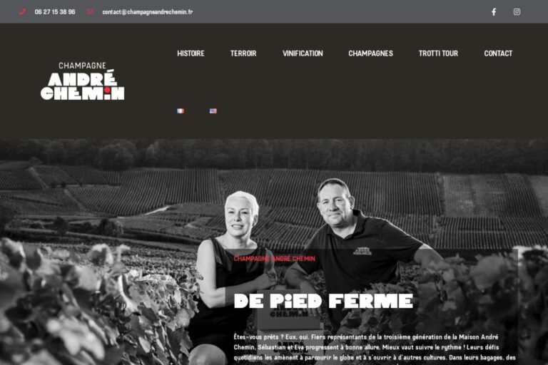 Page d'accueil du site Champagne André Chemin réalisé par l'Agence Arbane