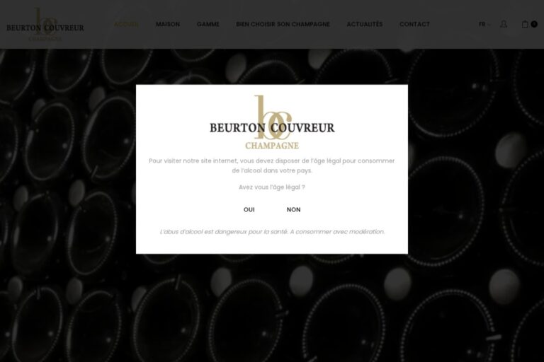 Page d'accueil du site Champagne Beurton réalisé par l'Agence Arbane