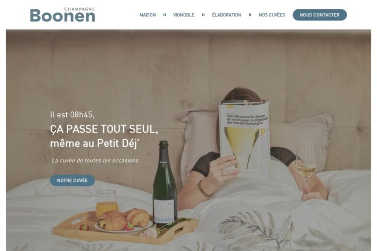 Page d'accueil du site Champagne Boonen réalisé par l'Agence Arbane