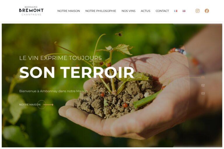 Page d'accueil du site Champagne Brémont réalisé par l'Agence Arbane