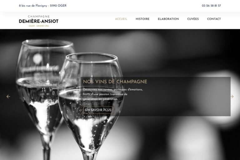 Page d'accueil du site Champagne Demière-Ansiot réalisé par l'Agence Arbane