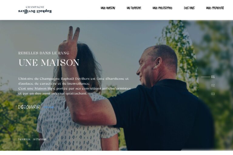 Page d'accueil du site Champagne Devillers réalisé par l'Agence Arbane