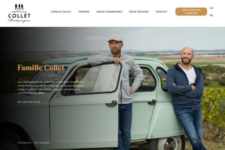 Page d'accueil du site Champagne Famille Collet réalisé par l'Agence Arbane
