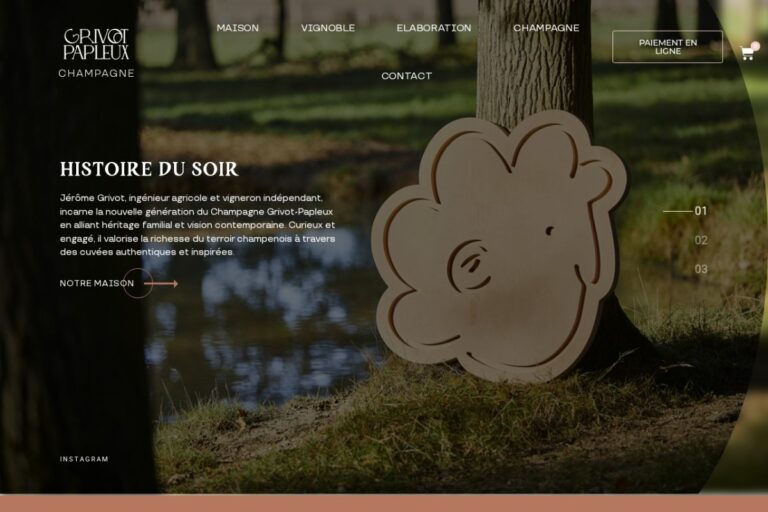 Page d'accueil du site Champagne Grivot-Papleux réalisé par l'Agence Arbane