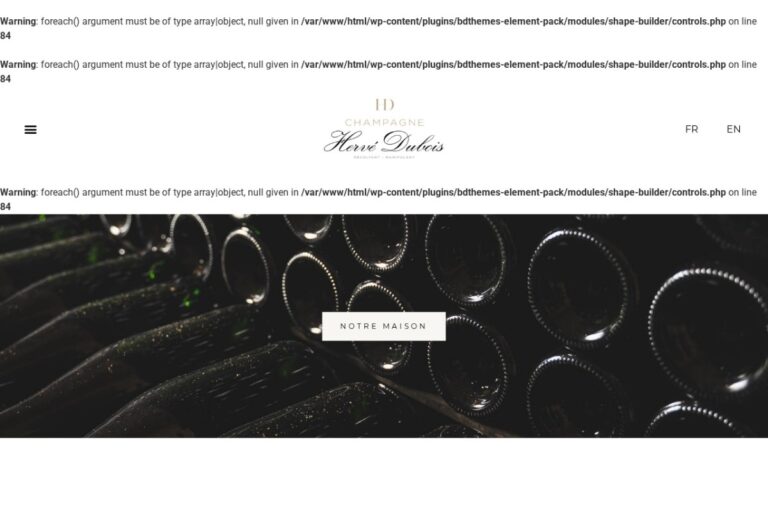 Page d'accueil du site Champagne Hervé Dubois réalisé par l'Agence Arbane