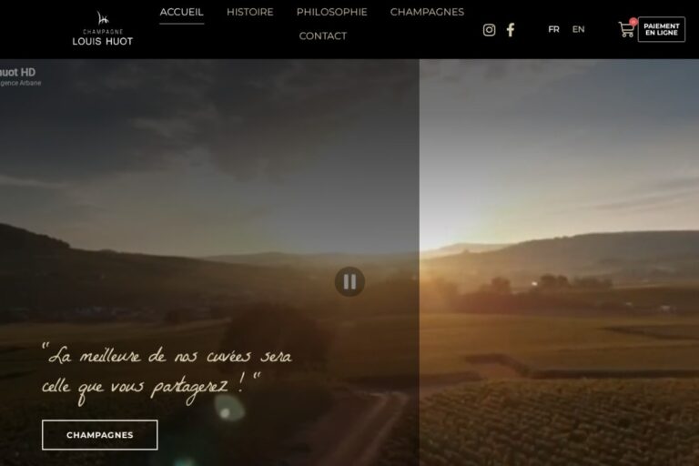 Page d'accueil du site internet Champagne Huot réalisé par l'Agence Arbane