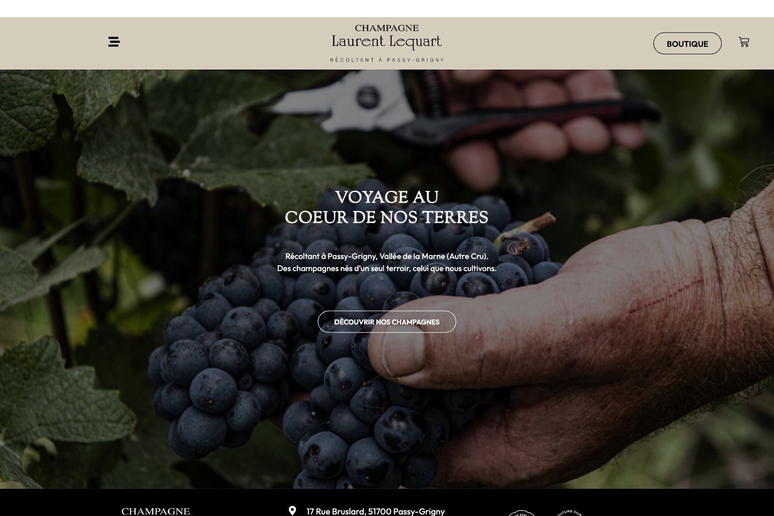 Site internet du Champagne Laurent Lequart réalisé par l’Agence Arbane
