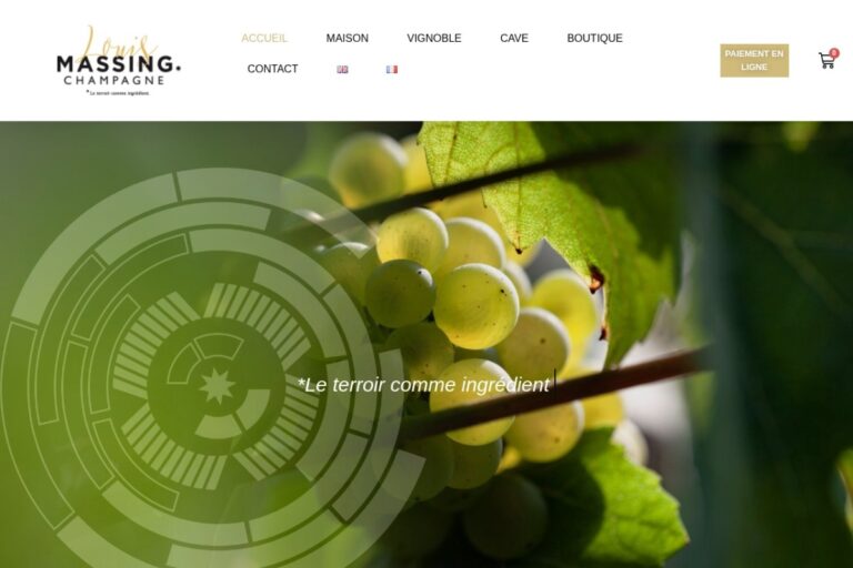 Page d'accueil du site Champagne Louis Massing réalisé par l'Agence Arbane