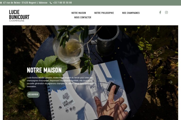 Page d'accueil du site Champagne Lucie Bunicourt réalisé par l'Agence Arbane