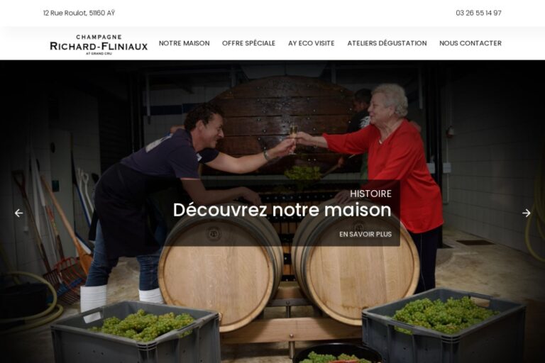 Page d'accueil du site internet Champagne Richard-Fliniaux réalisé par l'Agence Arbane