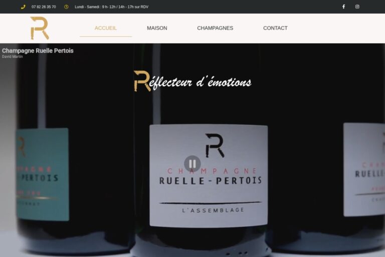 Page d'accueil du site Champagne Ruelle-Pertois réalisé par l'Agence Arbane