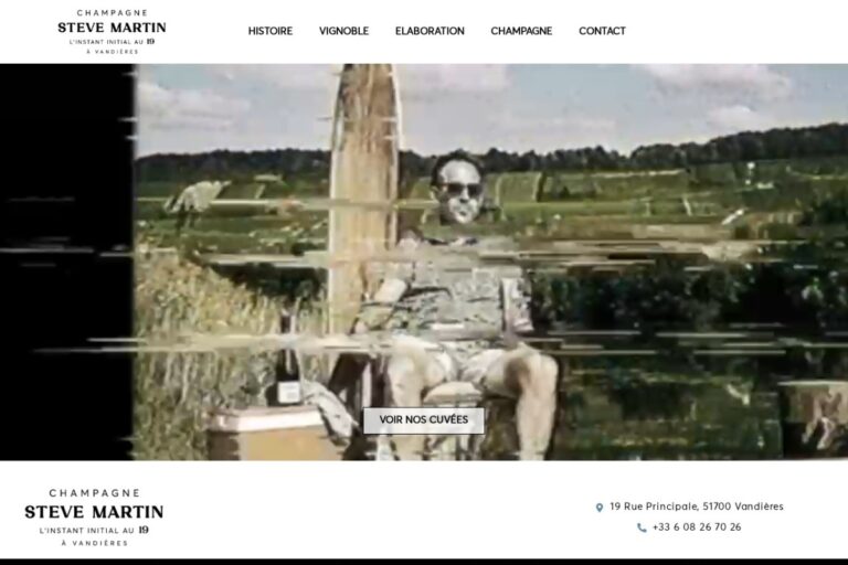 Page d'accueil du site Champagne Steve Martin réalisé par l'Agence Arbane