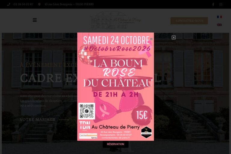 Page d'accueil du site Château de Pierry réalisé par l'Agence Arbane
