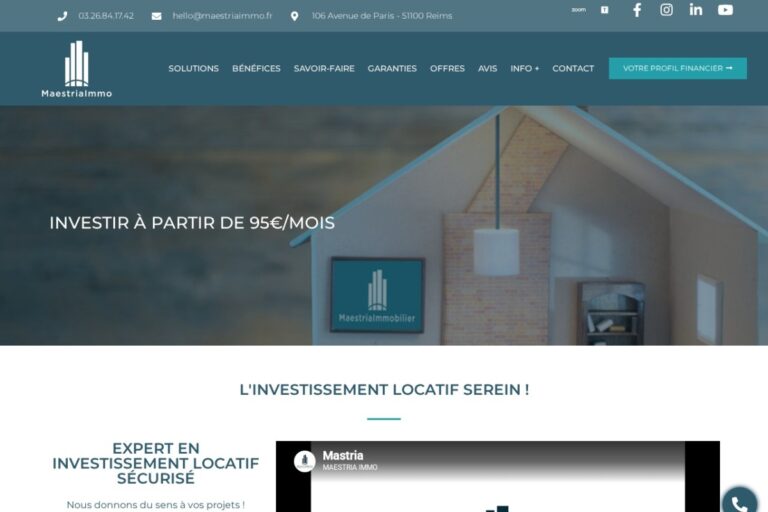 Page d'accueil du site Maestria Immo réalisé par l'Agence Arbane
