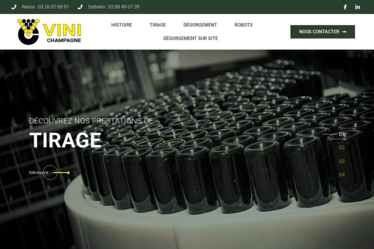 Page d'accueil du site Vini Champagne réalisé par l'Agence Arbane